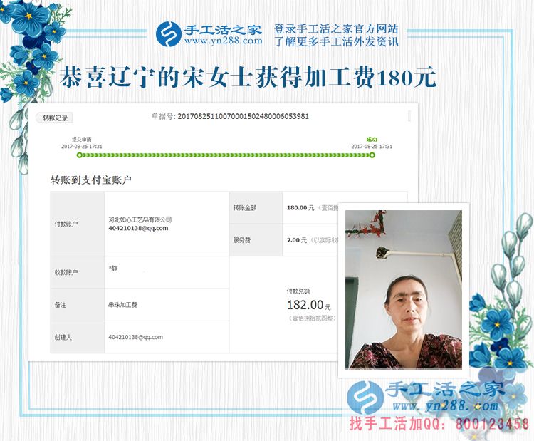 趁著孩子剛結婚到有孫子之間的時間，遼寧的宋女士堅持在家做手工活賺錢(圖1)